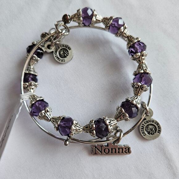 NWT Chico Charm Nonna Bracelet Set of 2 Crystal Purple handmade Pewter - Picture 5 of 7